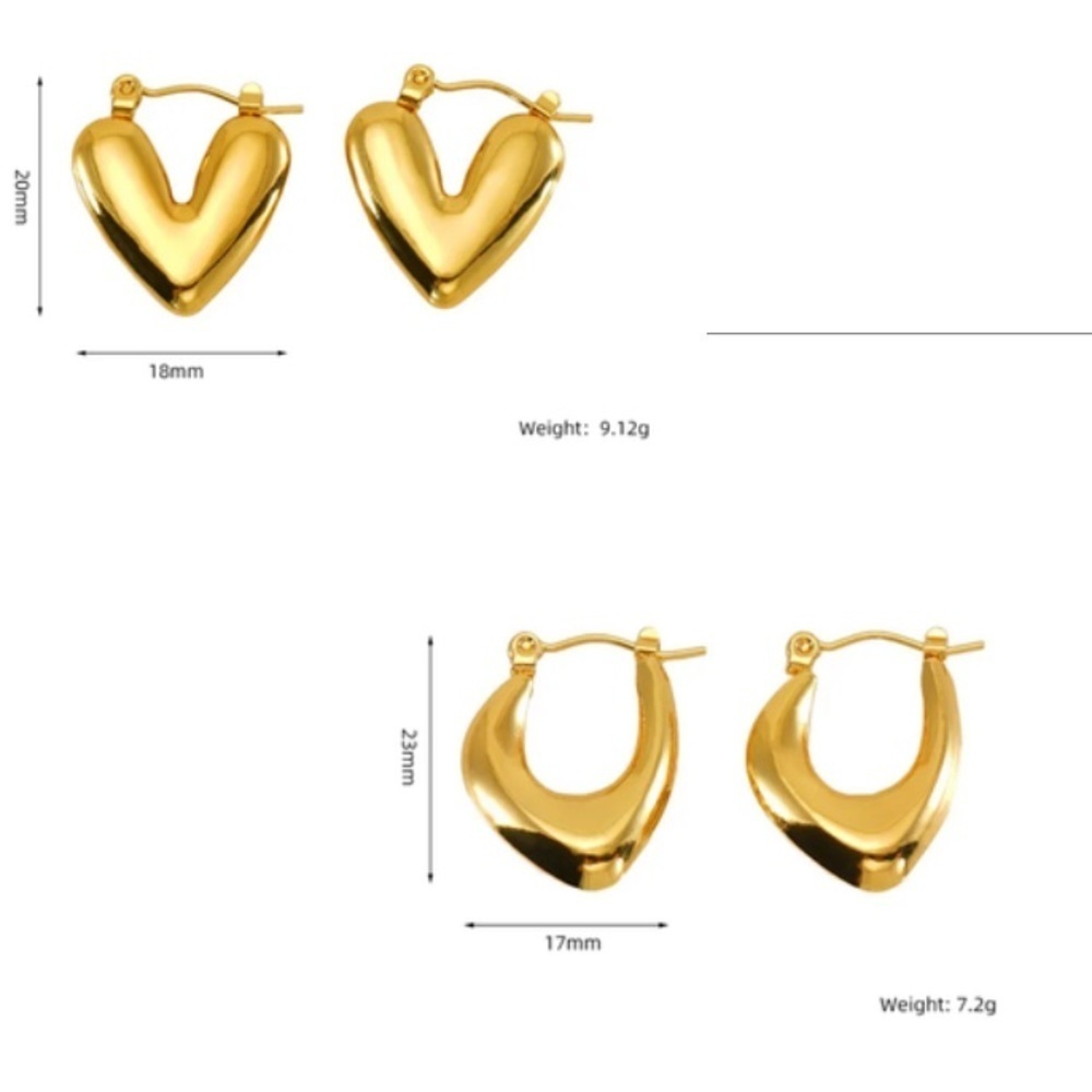 Stainless Steel 18K Gold Plated Earrings Hearts and Half Oval